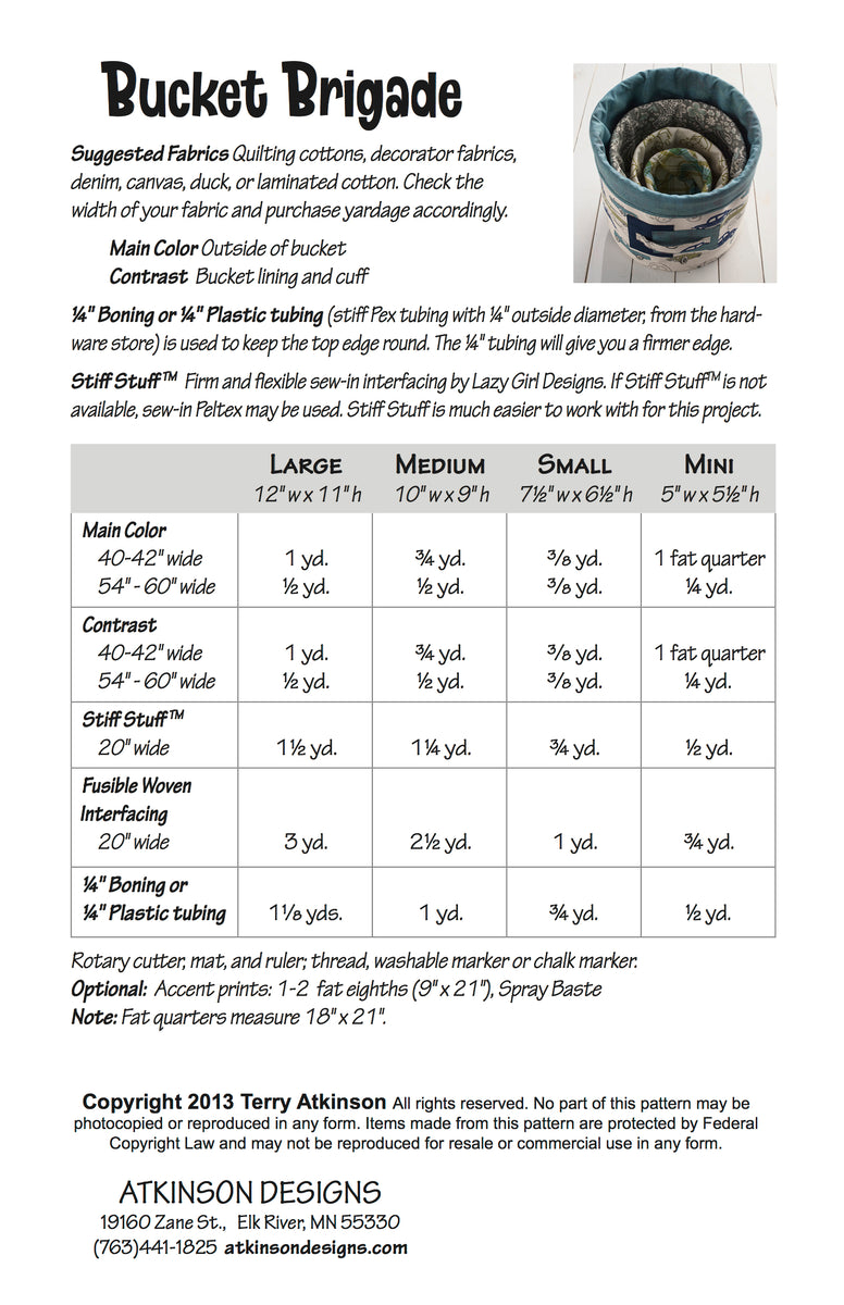 Bucket Brigade Pattern Atkinson Designs