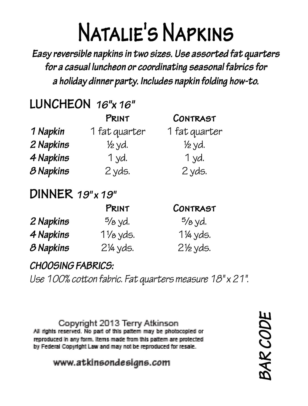 Natalie's Napkins Pattern – Atkinson Designs